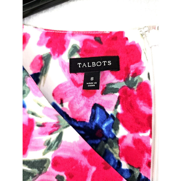 TALBOTS ~Woman Size 8~ White Floral Cotton Dress Fully Lined NWOT. - Picture 2 of 9